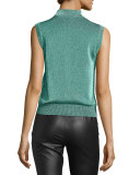 Sleeveless Metallic Mock Turtleneck Top, Aqua