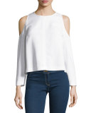 Knight Boxy Cold-Shoulder Blouse, Off White