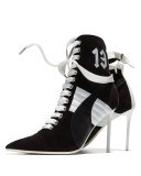 Suede 105mm Sneaker Bootie, Black/White