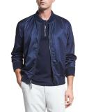 Washed Satin Bomber Jacket, Navy