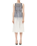 Embellished Striped Cocktail Dress, Navy/White