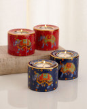 Ceremonial Indian Elephant Red Tea Light Holders, Set of 2