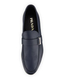 Saffiano Leather Side-Buckle Loafer, Blue