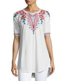 Mina Dropped-Shoulder Embroidered Tee