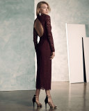 Long-Sleeve Lace Midi Cocktail Dress