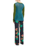Floral Straight-Leg Pants, Black