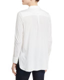 High-Low Button-Front Shirt, White