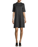 Heathered Wool Funnel-Neck Dress 