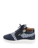 Woven Leather High-Top Sneaker, Navy