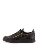 Men's Croc-Embossed Low-Top Sneaker, Black