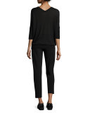 3/4-Sleeve V-Neck Sweater, Black