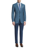 Check Two-Button Wool Jacket, Teal