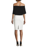 Off-the-Shoulder Crepe Colorblock Dress, Porcelain/Black