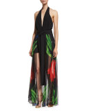 Gwen Floral Chiffon Wrap Skirt, Black