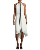 Macedonia Sleeveless Contrast-Trim Midi Dress, Ivory