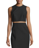 Bowen Sleeveless Crepe Cropped Top, Black