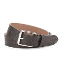 Mark Embossed-Check Leather Belt, Black