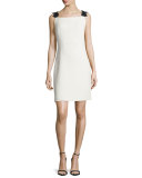 Embellished-Strap Sheath Dress, Ecru