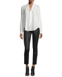 Hoxton Luxe-Coated Skinny Ankle Jeans, Black Fog