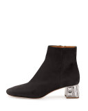 Suede Jewel-Heel Ankle Boot