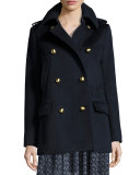 Double-Breasted Wool-Blend Military Pea Coat, New Navy