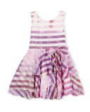 Sleeveless Tiered Striped Voile Dress, Lavender, Size 7-14