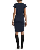 Milano Boat-Neck Cap-Sleeve Dress, Navy
