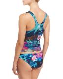 Tropical-Print Two-Piece Tankini Swimsuit, Turquoise