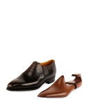 Twist Faux-Lace Leather Loafer, Brown