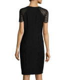 Short-Sleeve French-Lace Dress, Black