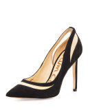 Nixon Pointed-Toe Mesh-Inset Pump, Black