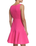 Sleeveless Fit-and-Flare Ponte Mini Dress, Hot Pink