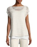 Short-Sleeve Glistening Linen-Blend Layered Top