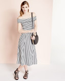 Striped Off-the-Shoulder Midi Dress, Soft White