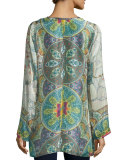 Villa Long-Sleeve Printed Silk Blouse  