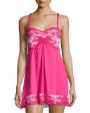 Italia Lace-Trim Babydoll, Hot Pink