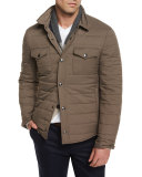 Milano Quilted Nylon Shirt Jacket, Brown