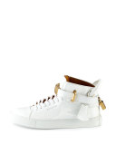 Women's 100mm Belted Patent High-Top Sneaker, White