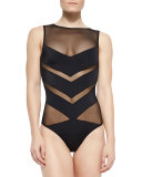 Shaw Solid/Mesh Striped One-Piece