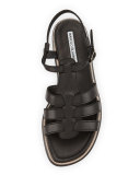 Canale Leather Caged Flat Sandal, Black