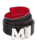 Claus Reversible Visetos/Saffiano Belt, Ruby Red