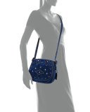 23 Western-Rivet Suede Saddle Bag, Denim