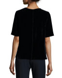 Half-Sleeve Jewel-Neck Velvet Tee, Coastal Blue