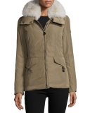 Felicity Fur-Trim Water-Repellant Jacket, Green