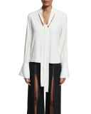 Diana Bell-Sleeve Tie-Neck Blouse, White