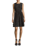 Kia Sleeveless Organdy Dress w/ Floral Appliqué