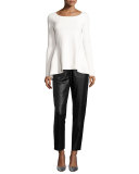 Lunana Leather Ankle Pants, Black