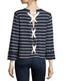 Dune Striped Lace-Back Top, Navy/White