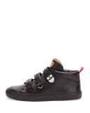 Three-Strap High-Top Sneaker, Black