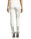 Laced-Cuff Skinny Pants, Black